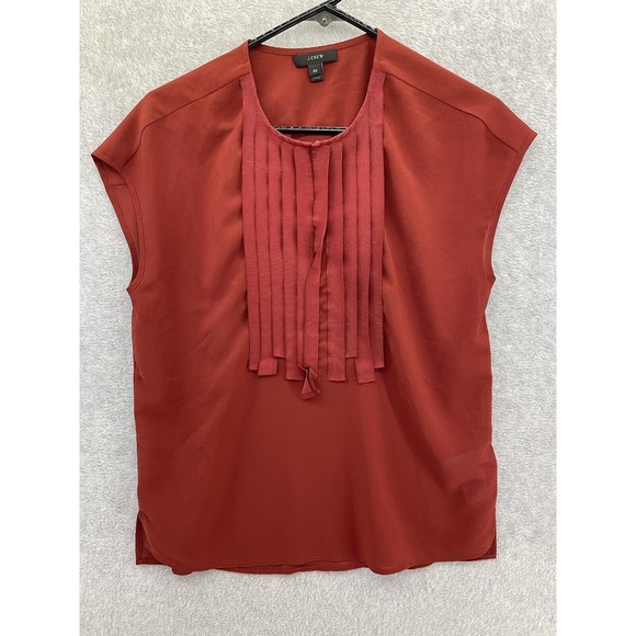J.Crew Women's Keyhole Burnt Orange Cap Sleeve Blouse Pleated Size 00 - Picture 10 of 12